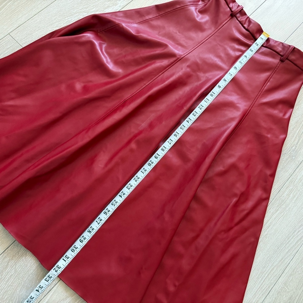 Zara Faux Leather A-Line Flare Red Midi Skirt Women’s Size Medium - Picture 8 of 10